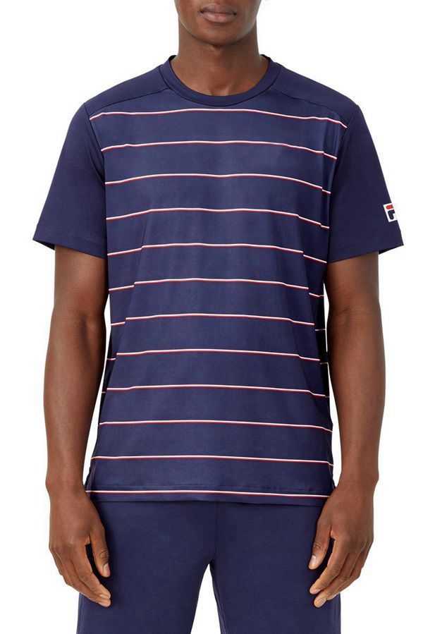 Tops Fila Hombre Azul Marino / Azul Marino Rayadas - Heritage Stripe Crew - España 901423GZK